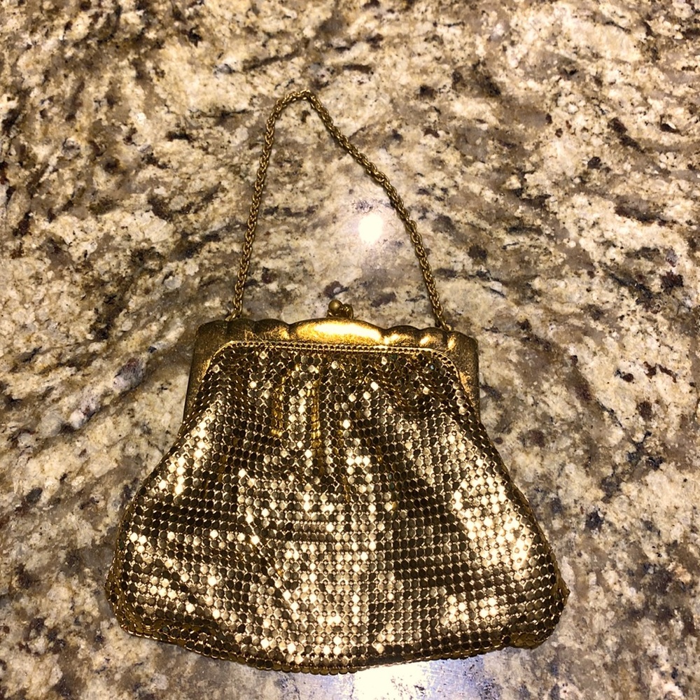 Whiting & Davis vintage gold coin purse/evening bag with chain handle.